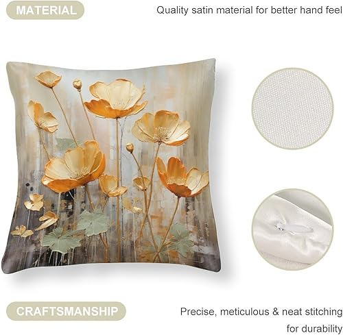 Miniatura 4 de Almohadas de cama decorativas de 16 x 16 pulgadas, hojas de ginko en oro y turquesa con satén de mármol, funda de cojín moderna verde azulado y