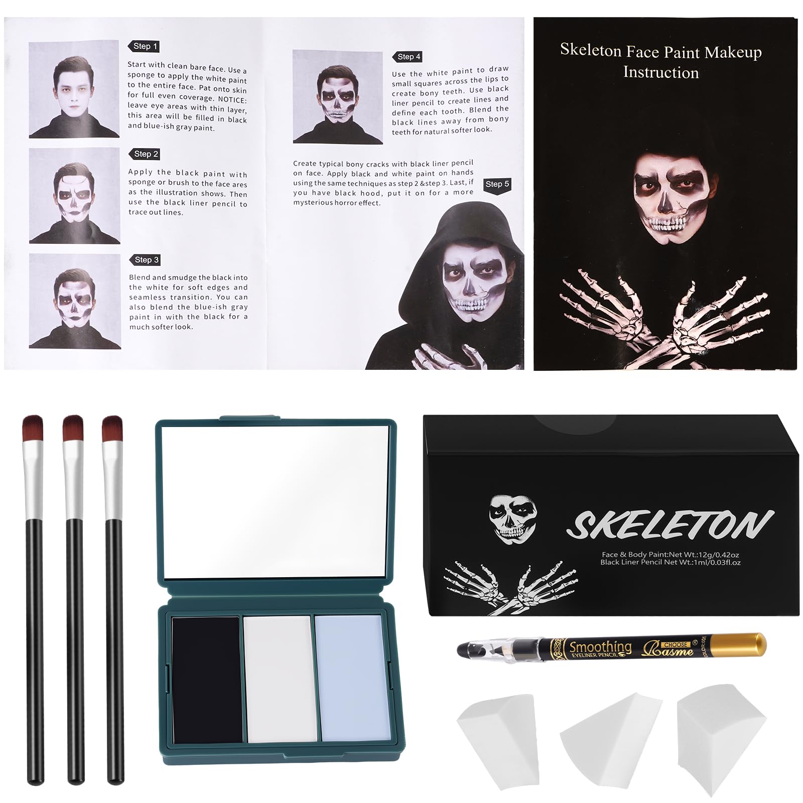 Halloween Skeleton Makeup, Complete Skull Makeup Kit