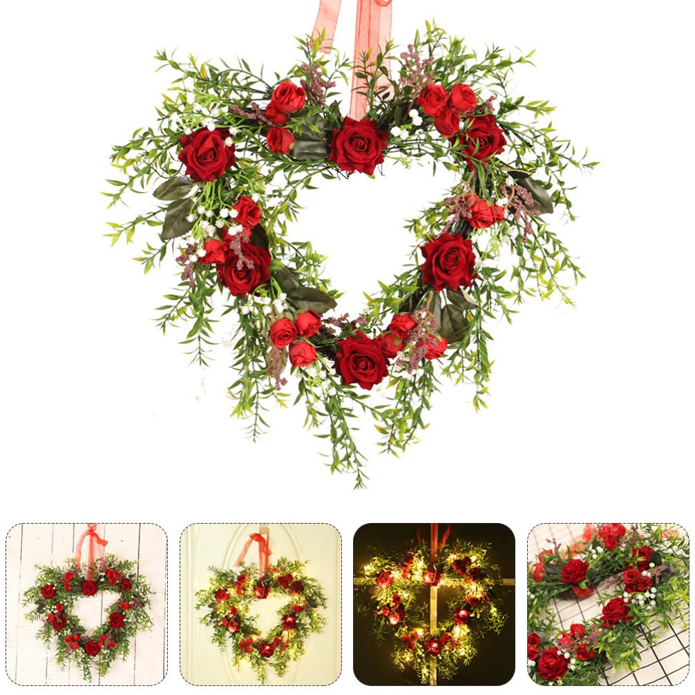 Ciieeo Herzförmiger Rosenkranz mit Leuchteffekt für Türdekoration zu Valentinstag
