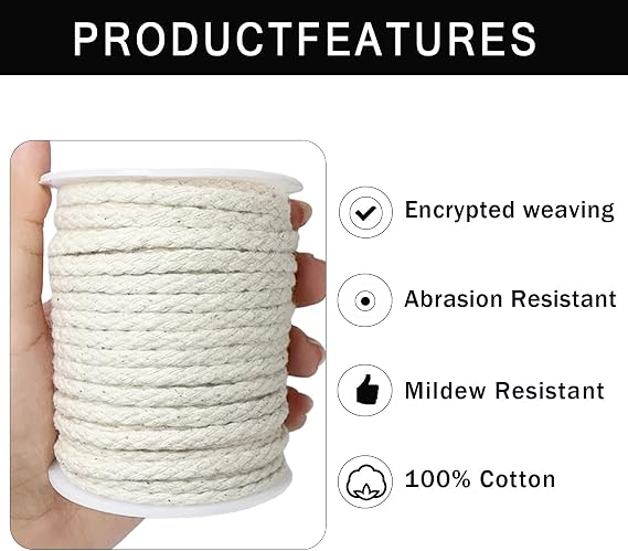 Macrame Cord for Bag,Wall Hanging, 5mm Cotton Rope 20 Yards