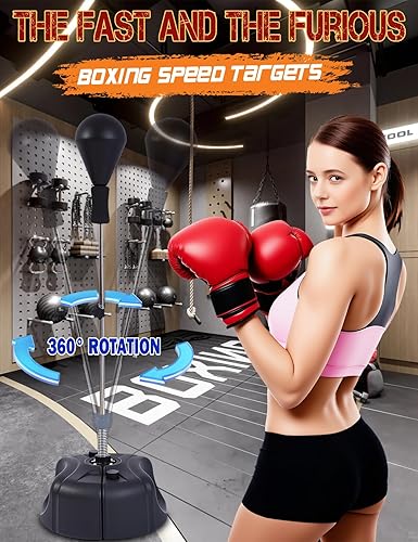 Miniatura 3 de Saco de boxeo con soporte, bolsa de boxeo para adolescentes y adultos, mejora la velocidad, reflejos y resistencia, altura ajustable para