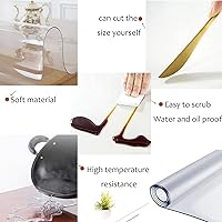 Vista 7 de CL-ZZZ Protector de mantel redondo transparente de PVC mantel de plástico impermeable cubierta de mesa de madera rollo de mesa de comedor de 0.079in