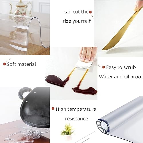 Miniatura 7 de Mantel redondo de plástico de 0.079in de grosor, protector de mesa de PVC transparente, mantel impermeable para comedor, hoja de vidrio suave,