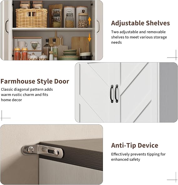 IDEALHOUSE 70 Kitchen Pantry Storage Cabinet with 3 Adjustable Shelves