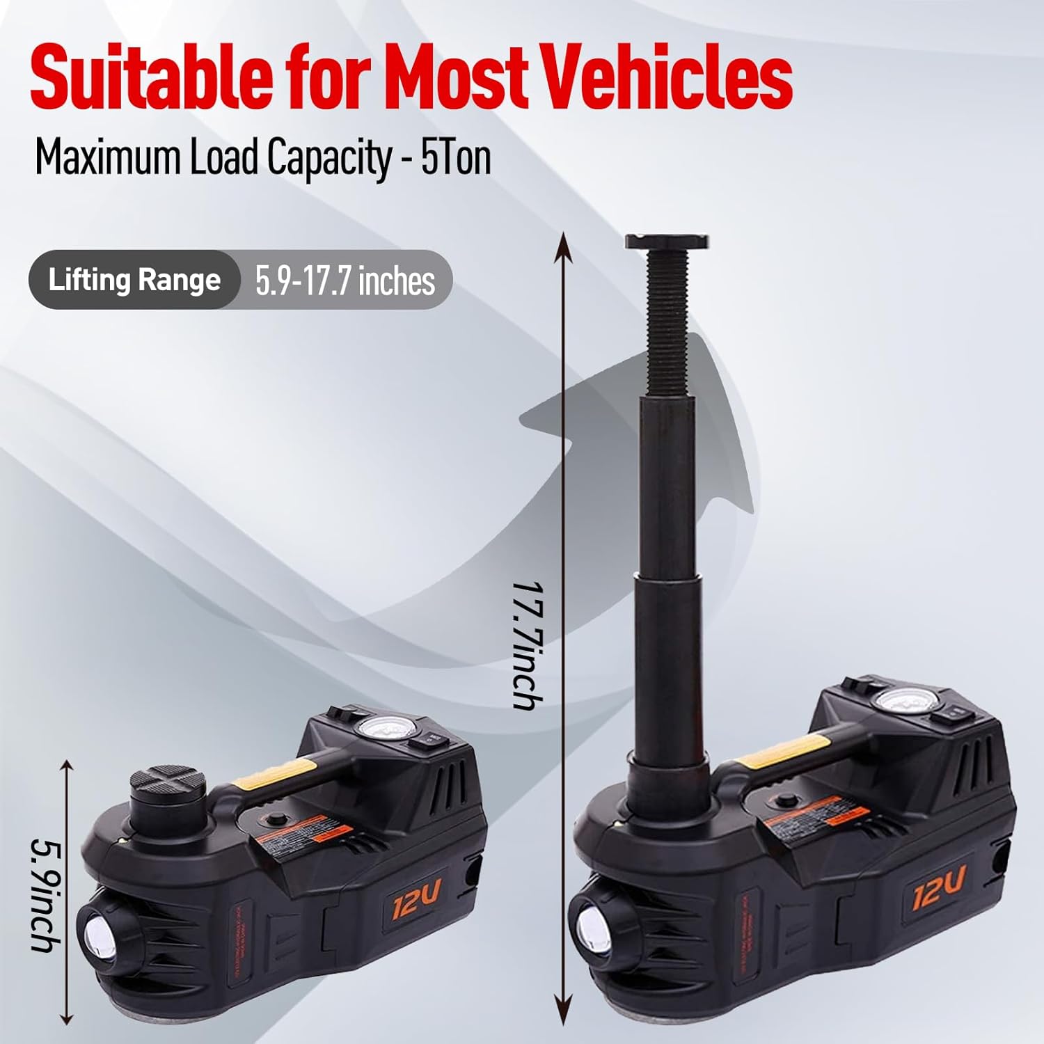 Electric Car Jack 5 Ton 12V Floor Jack Hydraulic Jack Stand Car Lift Jack with Integrated Tire Pump for SUV Truck Sedan Vehicle Roadside Emergency Tire Change