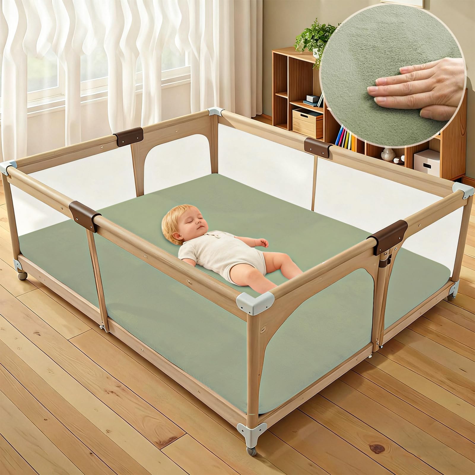 Tappeto Gioco Bambini 150 x 280 cm x2cm Extra Spesso Tappeto Gioco Neonato Impermeabile Tummy Time Neonati Verde Erba