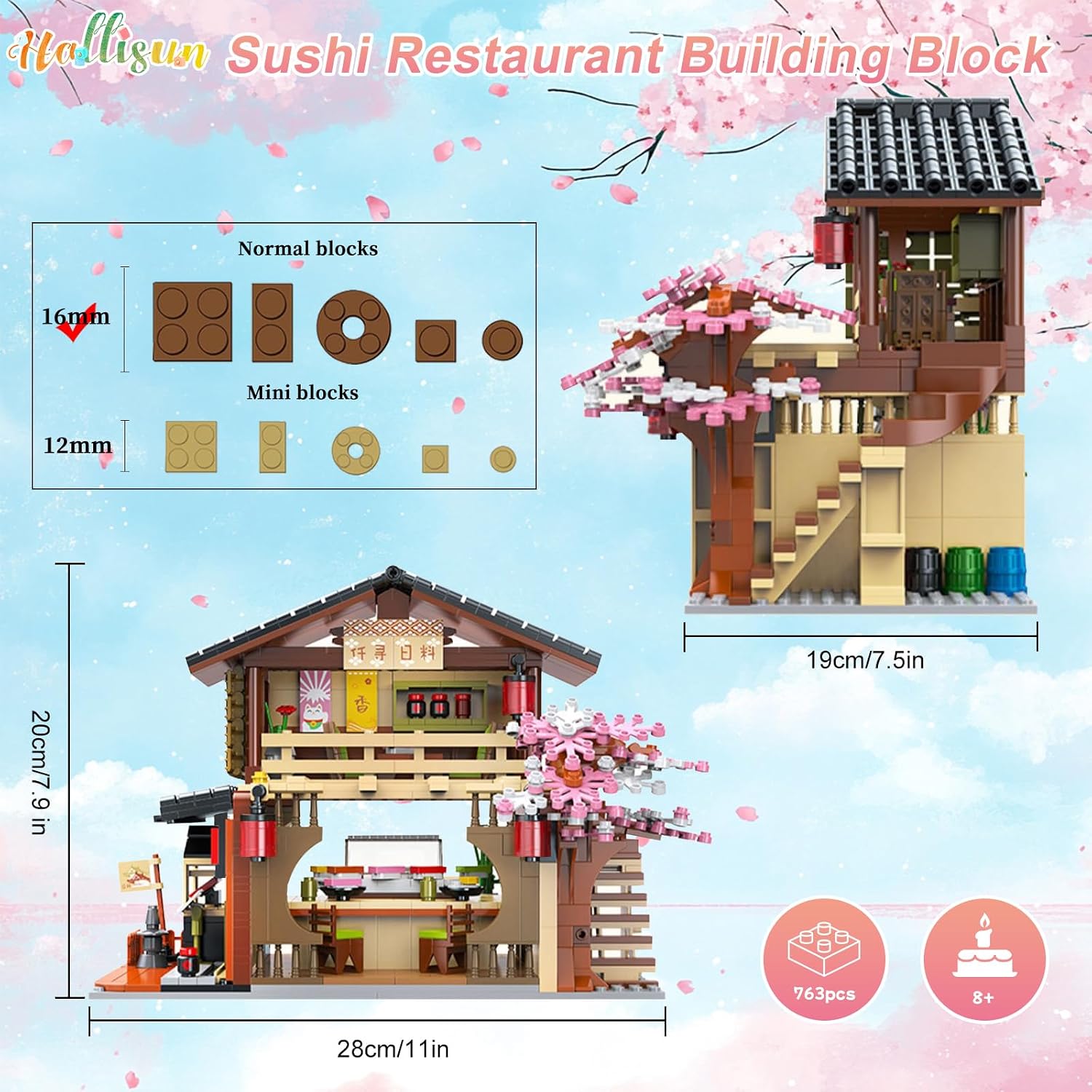 Toy Building Block, Japanese Sushi Restaurants Kit, 763 PCS Compatible with Regular Size Bricks, Creative Japan Construction City View, Birthday Gift for Adult Children Kids Boys Girls 8+