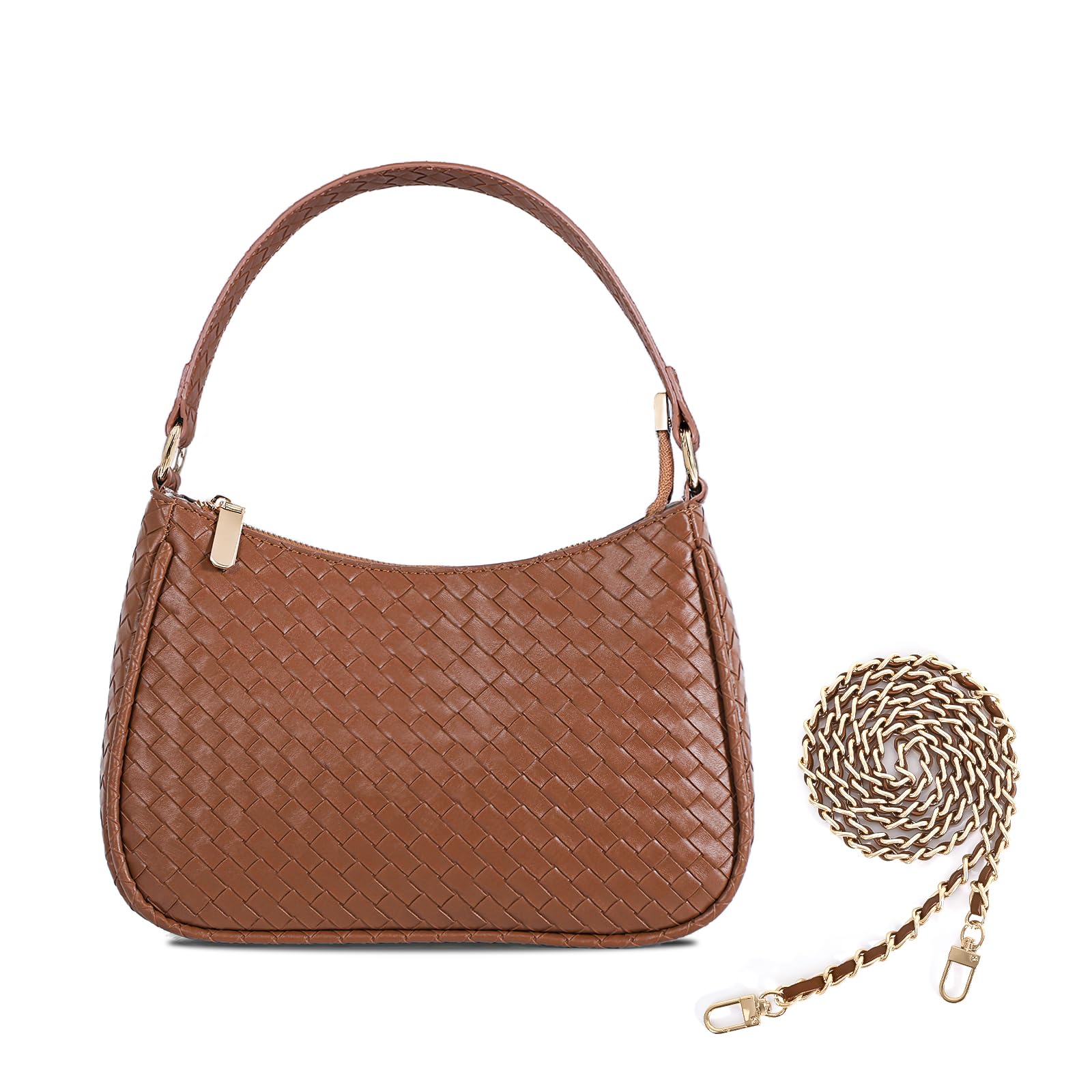 Prpeko Women's Woven Crescent Shoulder Bags Retro 90s Hobo Handbags Top Handle Underarm Bag Clutch Purses