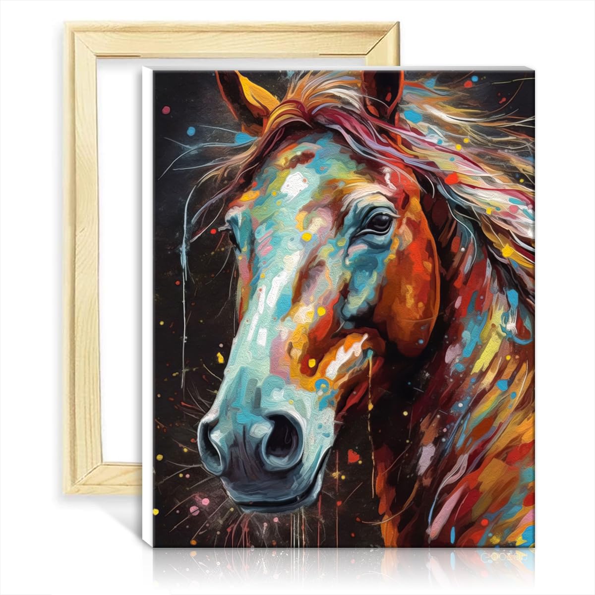 Tangfeiy As16 Horse Painting On Canvas Wall Art Paint By Numbers Horse Painting On Canvas Painting Adults Acrylic Number With Paintbrushes Arts Crafts For Home Decor Diy Frame(40X50cm)