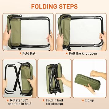 Portable Folding Stool, Outdoor Small Camping Stool Chair, Lightweight Foldable Stool with Carry Bag for Camping, Hiking, Fishing, Picnic, Travel(Green,Large)