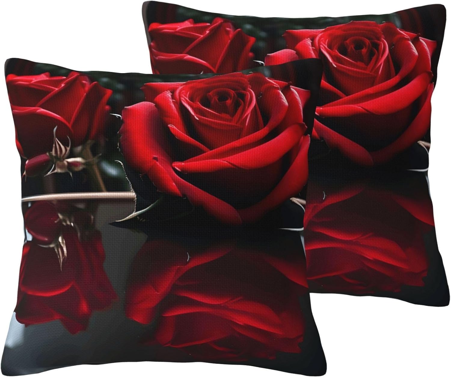 Red Mirror Rose Imitation Linen Pillowcase -2 Sets, Fashionable Home Decoration, Used for Sofas, Gardens, beds