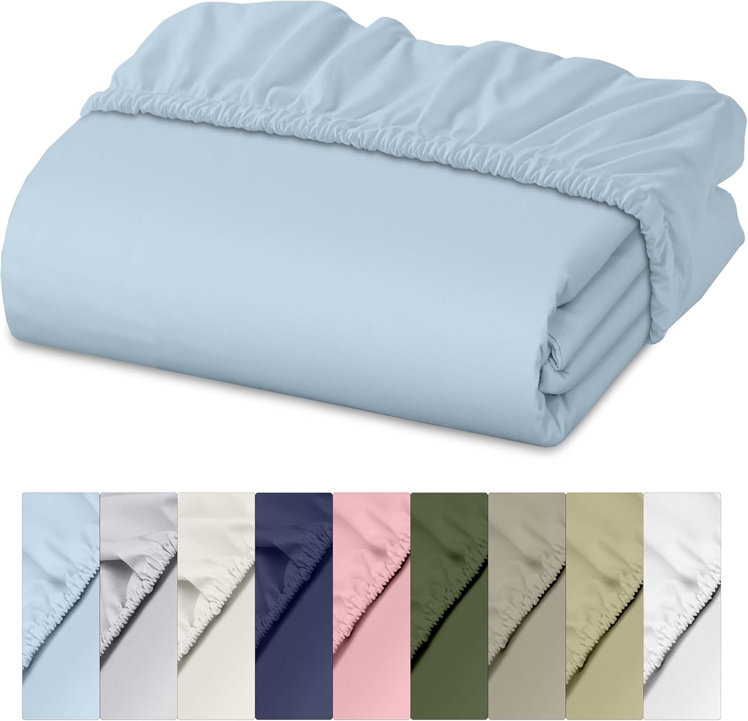 RUVANTI 100% Cotton Queen Fitted Sheet Only - Crispy Cooling Percale Sheet - Breathable & Durable Fitted Sheet Queen Size - Deep Pocket 16 Inches (Fits up to 18") - Aqua Glass - 1 Piece
