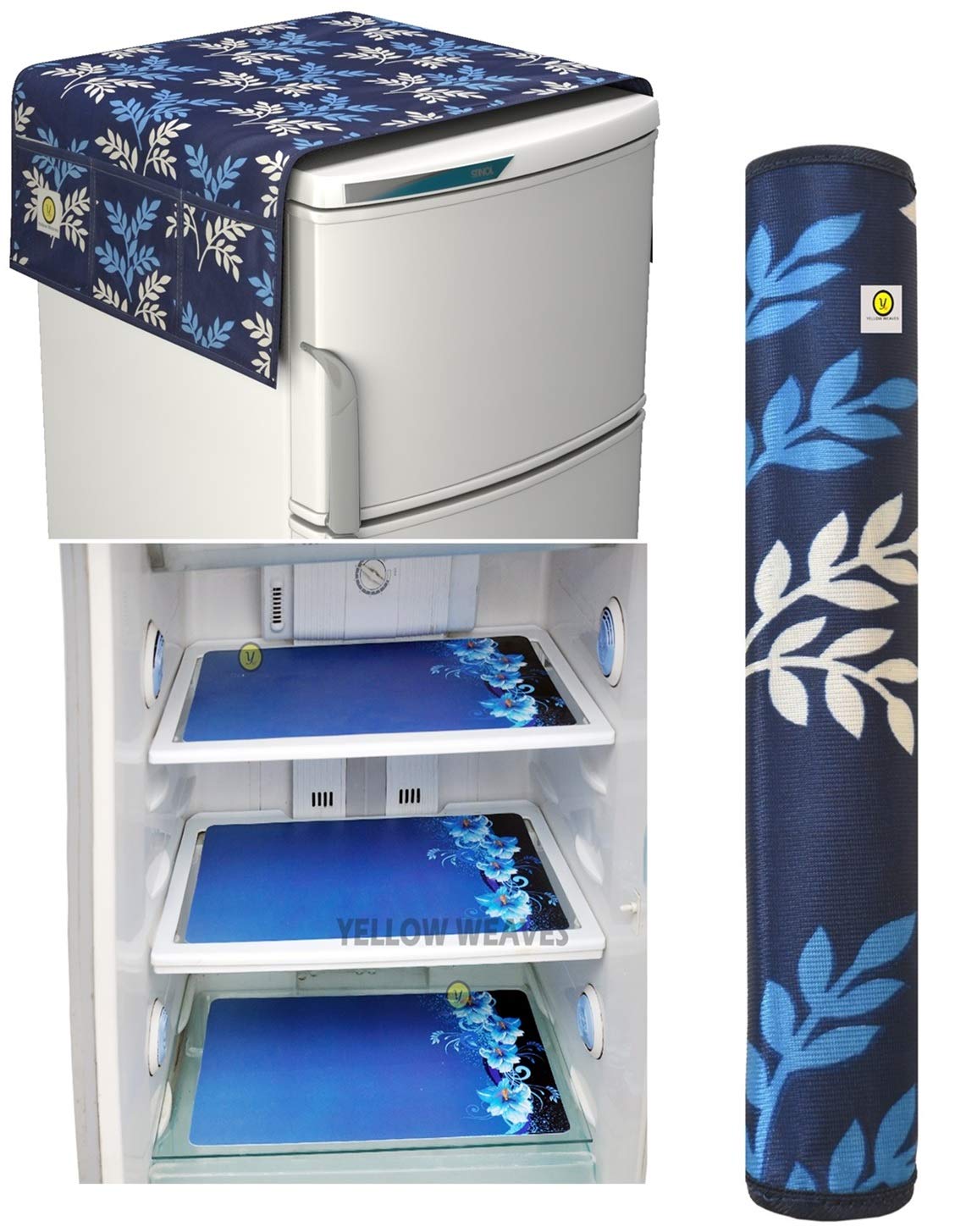 Yellow Weaves�Combo of Exclusive Decorative Fridge Top Cover, Fridge Handle Cover + 3 Fridge Mats, 5 Piece (B081X762ZC) Amazon Price History, Amazon Price Tracker