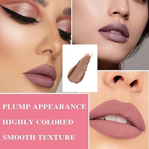 Miniatura 3 de Juego de 3 lápices labiales mate color nude, lápiz labial mate de larga duración para mujeres, juego de brillo labial nutritivo para mujeres, juego