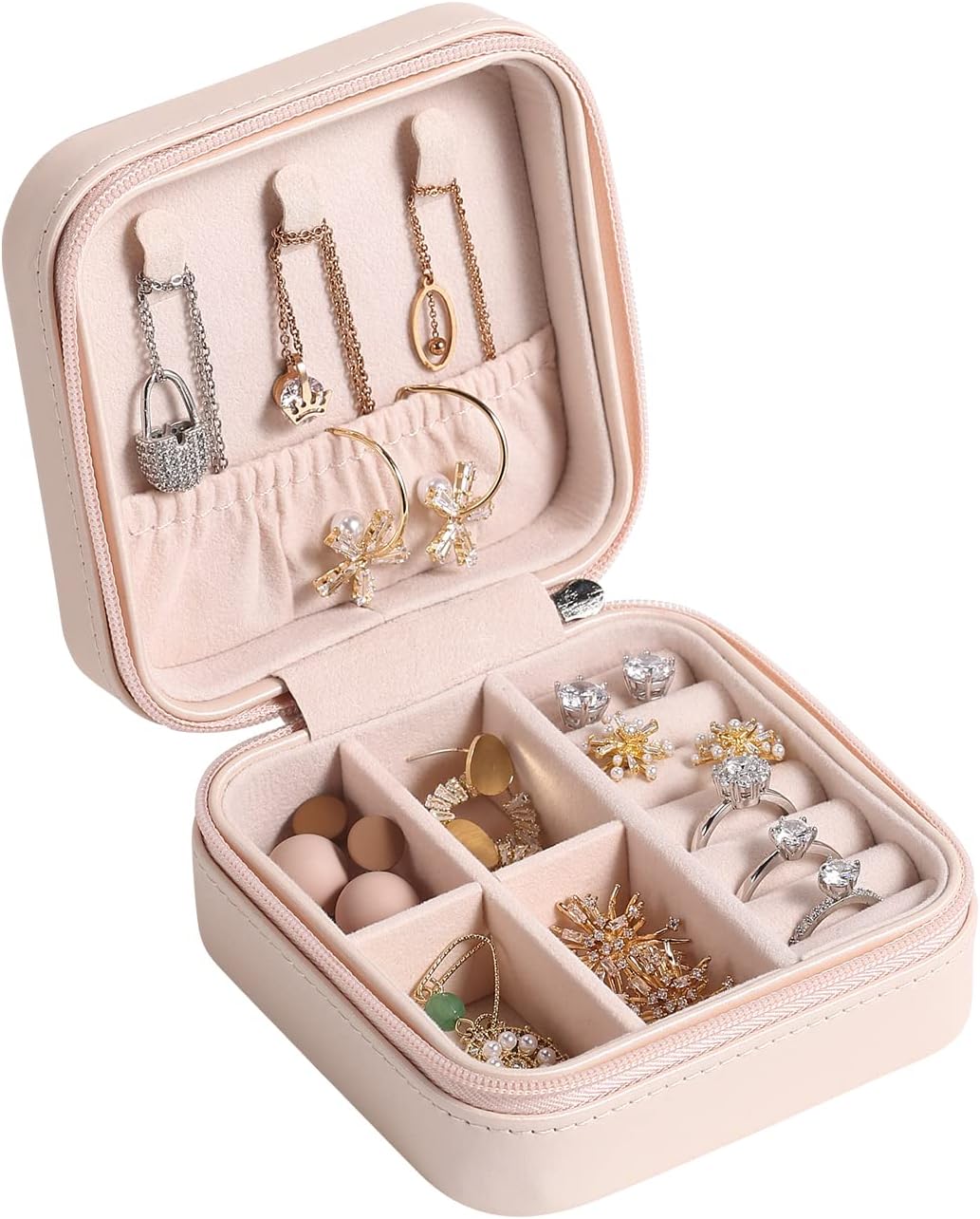 CASEGRACECasegrace Portable Travel Mini Jewelry Box Leather Jewellery Ring Organizer Case Storage Gift Box Girls Women Pink