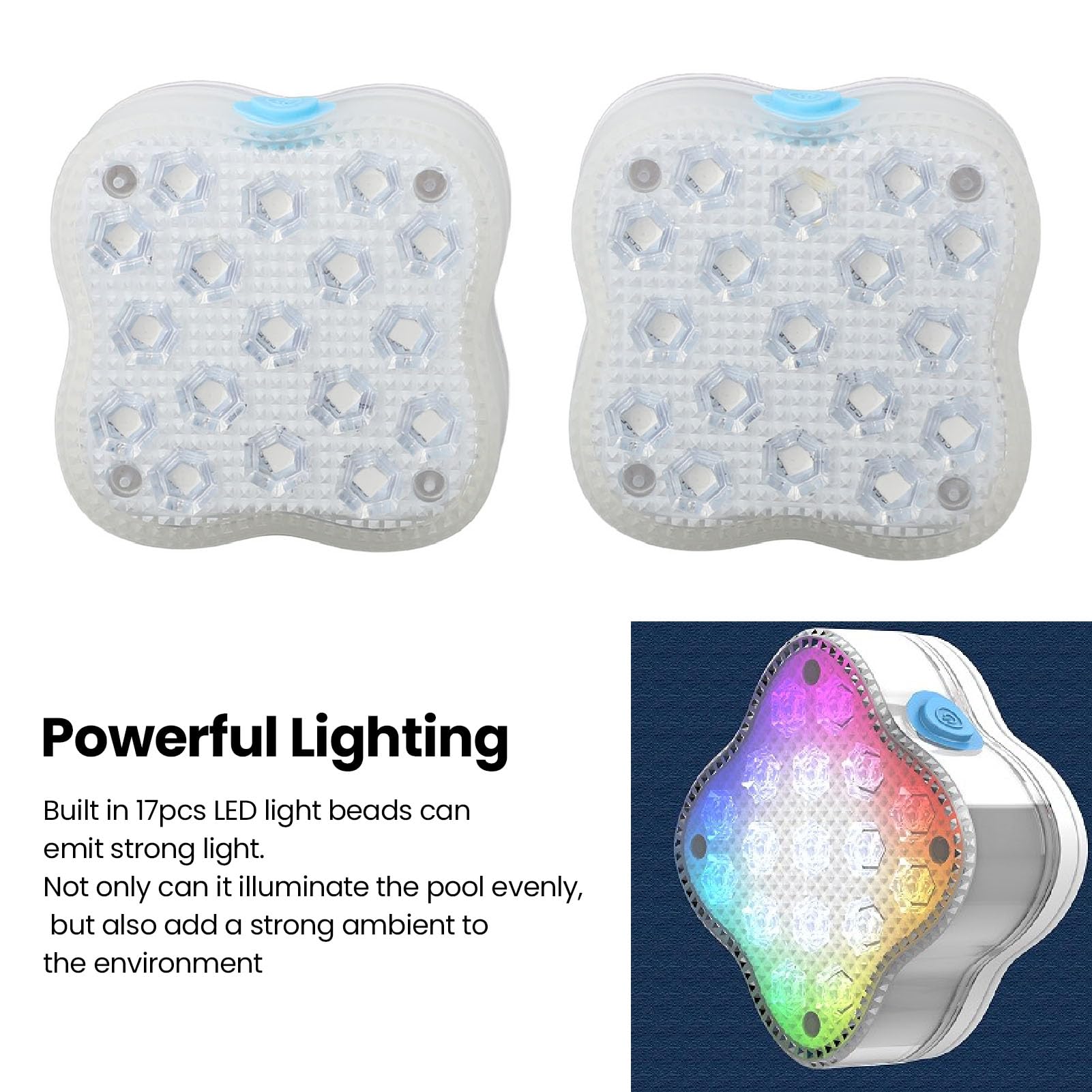 2 Luci per Piscina, Luci Professionali IP68 Impermeabili 17 LED con Telecomando Design Magnetico Antiscivolo Modalità Multi Colore Illuminazione Potente per Vasca Bagno Bar