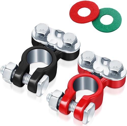 Vista 8 de Frienda 12 piezas de terminales de batería de automóvil, conectores chapados en zinc, arandelas anticorrosión, abrazaderas de repuesto, terminal