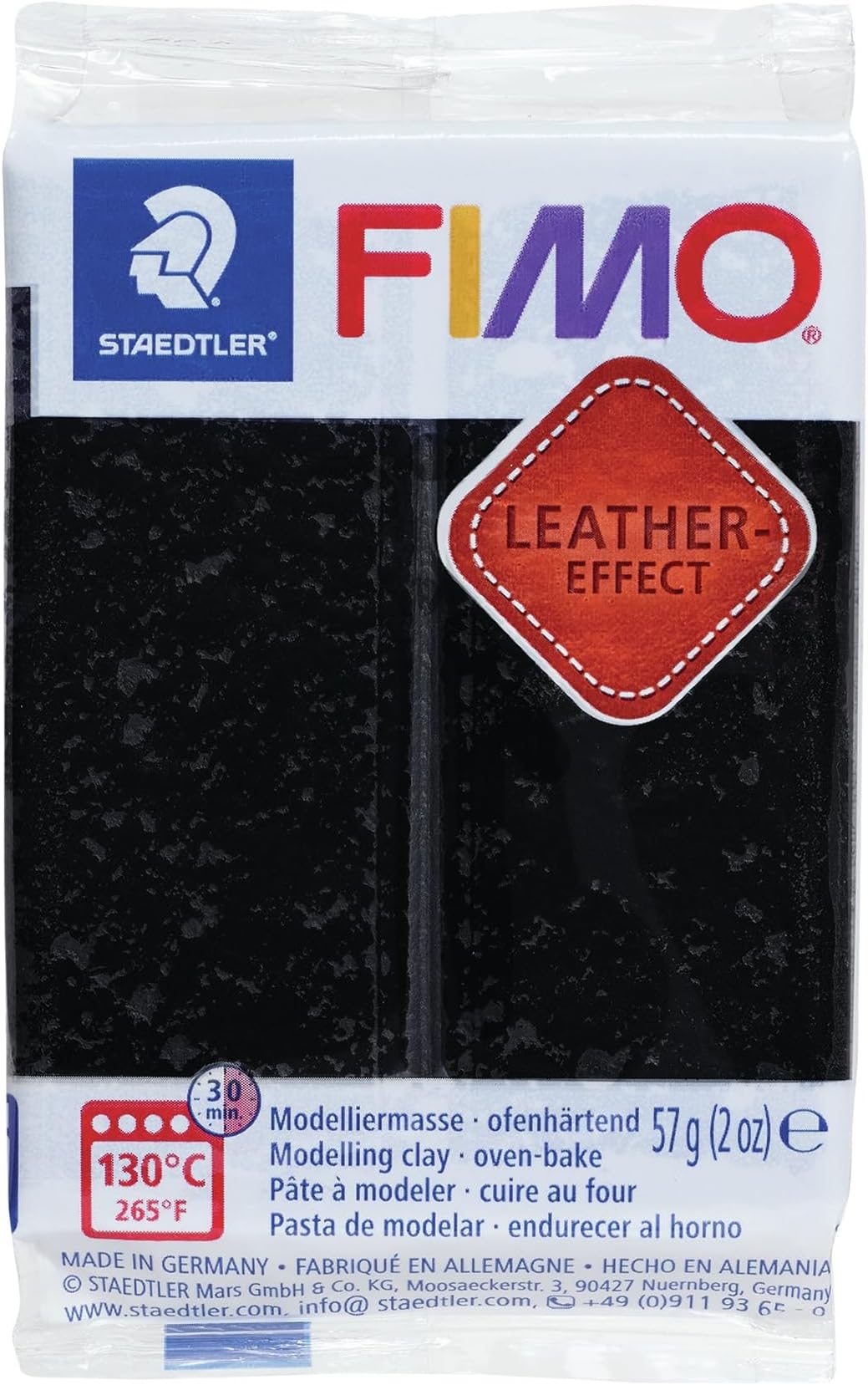 Fimo Leather Effect Polymer Clay 2oz-Black -EF801-909