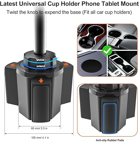 Miniatura 6 de Soporte para portavasos de automóvil resistente rotación de 360 sin sacudidas Soporte para iPad con brazo de metal para tableta y teléfono, iPad Pro