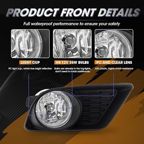 Miniatura 4 de Kit de montaje de luces antiniebla de conducción para Dodge Charger 2011-2014 Reemplazo de luz antiniebla con H8 12V 35W bombillas halógenas