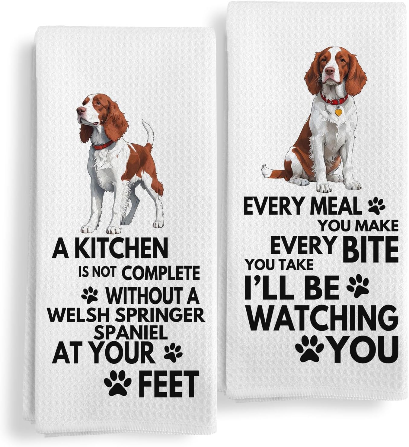 Funny Welsh Springer Spaniel Dog Kitchen Towels Set of 2, Welsh Springer Spaniel Dog Gifts for Women Men Dish Tea Towels, Pet Lover Gifts Decorative Hand Towels for Dish Cloths & Dish Towels