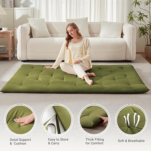 Miniatura 3 de Colchón de futón japonés de tamaño matrimonial de 54 x 80 pulgadas, colchón plegable para suelo, tapete portátil de tatami, cojín de futón plegable,