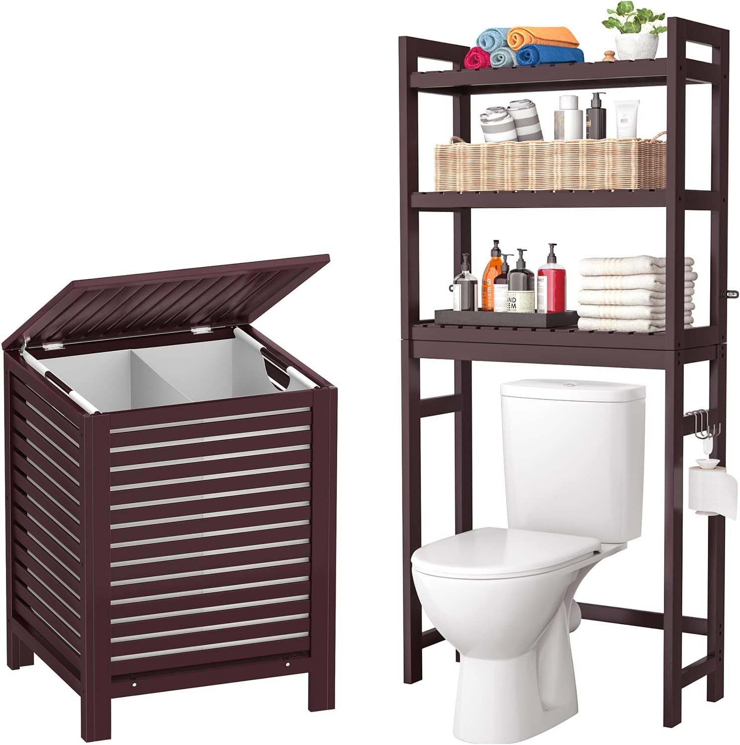 Homykic Bamboo Over The Toilet Storage and Laundry Hamper Bundle, Espresso Home