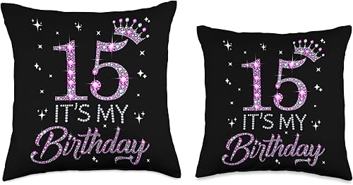 Miniatura 3 de Happy 15 Years Old Teen Girls Birthday Gift Almohada de 15 coronas rosadas, feliz cumpleaños 15, 18 x 18 pulgadas, multicolor