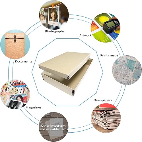 Miniatura 6 de Lineco, Caja de almacenamiento de archivos de museo bronceado de 11 x 17 pulgadas, sin ácidos con borde de metal. Protege la longevidad de la
