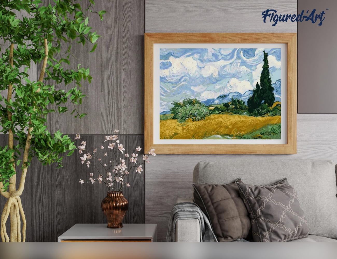 Figured'Art Paint by Numbers for Adults with Frame Van Gogh - Heaven 16"x20" - Craft Art Painting DIY Kit Canvas Already Stretched on a Wooden Frame
