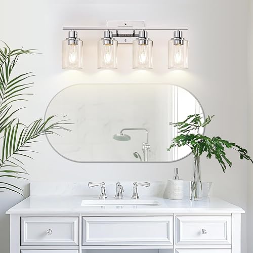 Miniatura 60 de Lámparas de baño de 3 luces, luces de tocador de latón para baño con pantallas de vidrio transparente, modernos apliques de pared de baño
