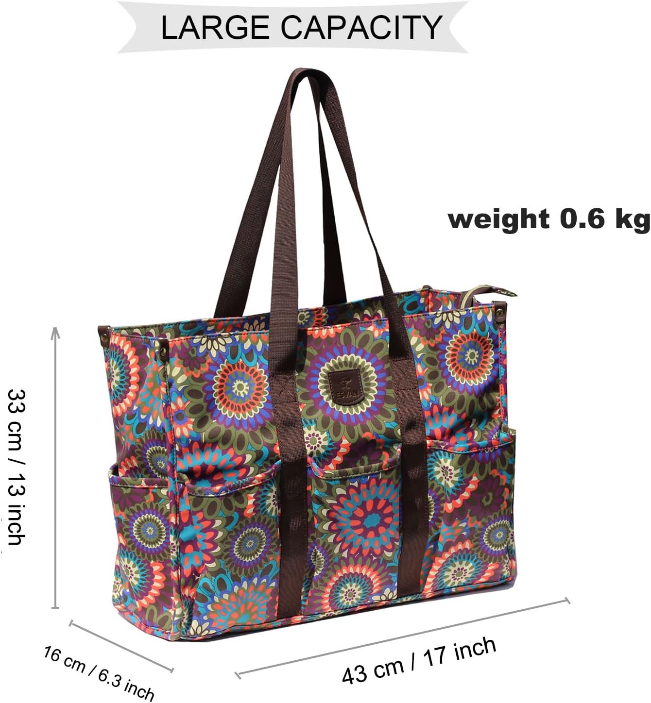 ESVAN Utility Tote Bag with Zip Top Waterproof Teacher Tote Bag for Teacher Work Women Beach image 4