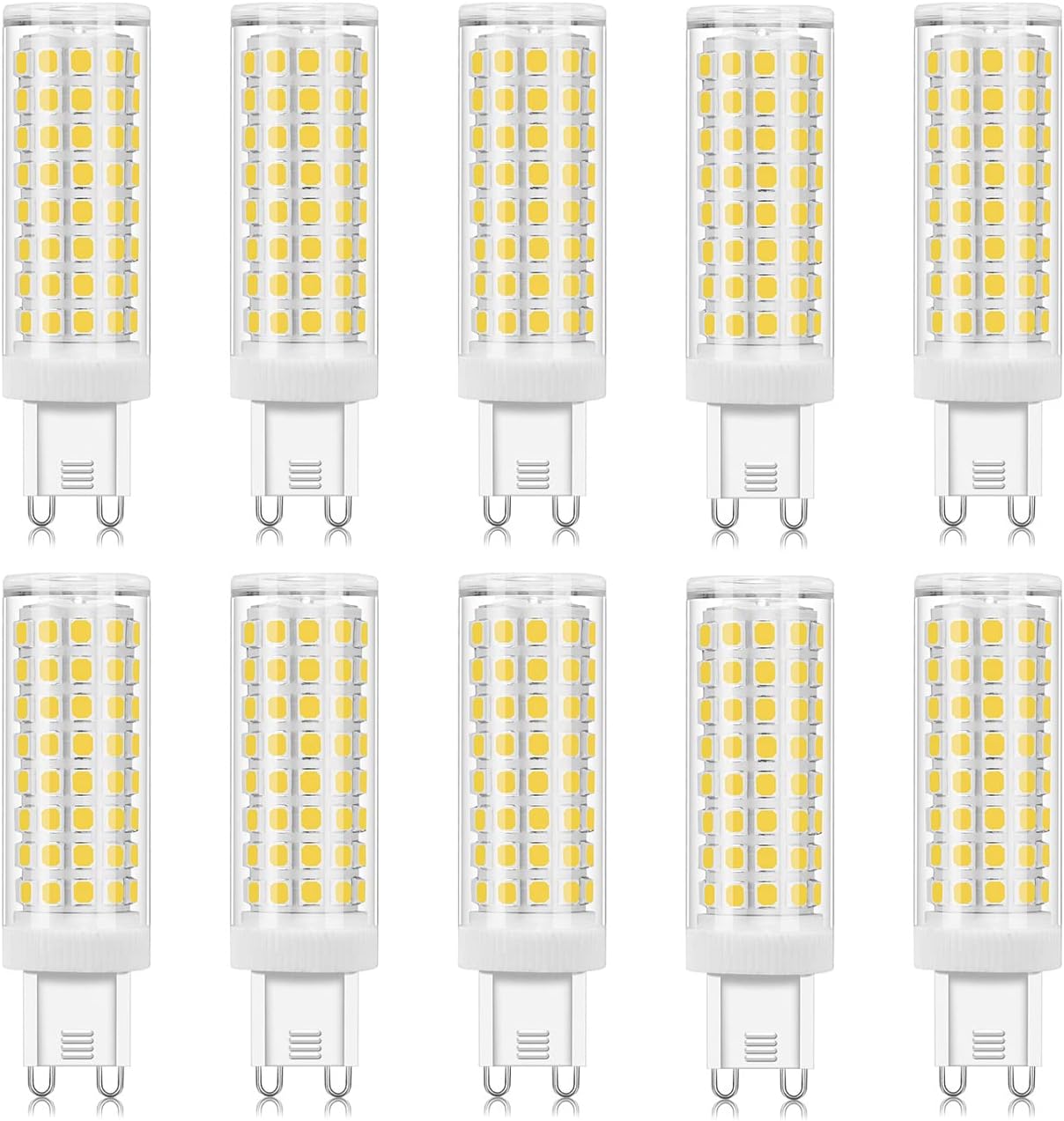 RYTM (10-Pack) LED Bulbs G9 Bi-Pin Base,8W-750LM (80W Halogen Equivalent),360°Beam Angle,No-Flicker,Dimmable T4 Light Bulbs,G9 Bulbs for Crystal Chandeliers (Cool White 6000k)