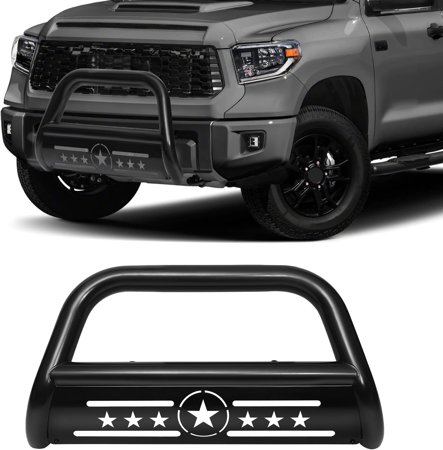 Bull Bar 3" Front Grille Brush Push Bumper Guard with Removable Skid Plate Compatible with 2007-2021 Toyota Tundra 4.0L V6/ 4.6L 4.7L 5.7L V8, 2008-2022 Toyota Sequoia 4.6L/4.7L/5.7L V8, Black