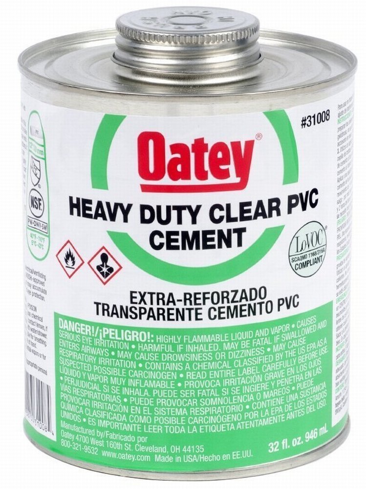Oatey 31008 2 Pack 32 oz. Heavy duty PVC Cement, Clear