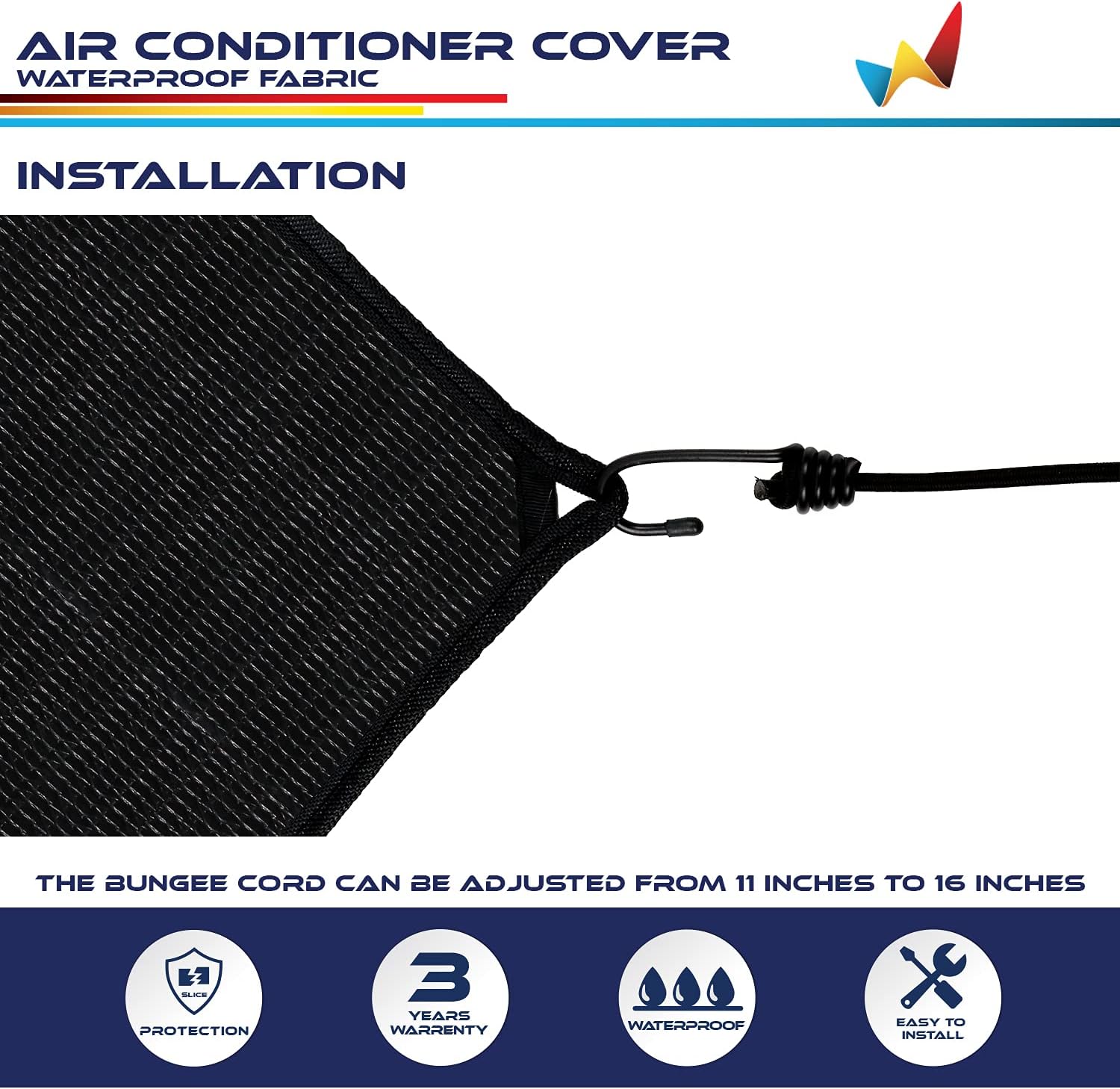 Windscreen4less 36"x36" A/C Unit Cover Winter Waterproof Air Conditioner Compressor Condenser Cover with Bungee Cords for Outside