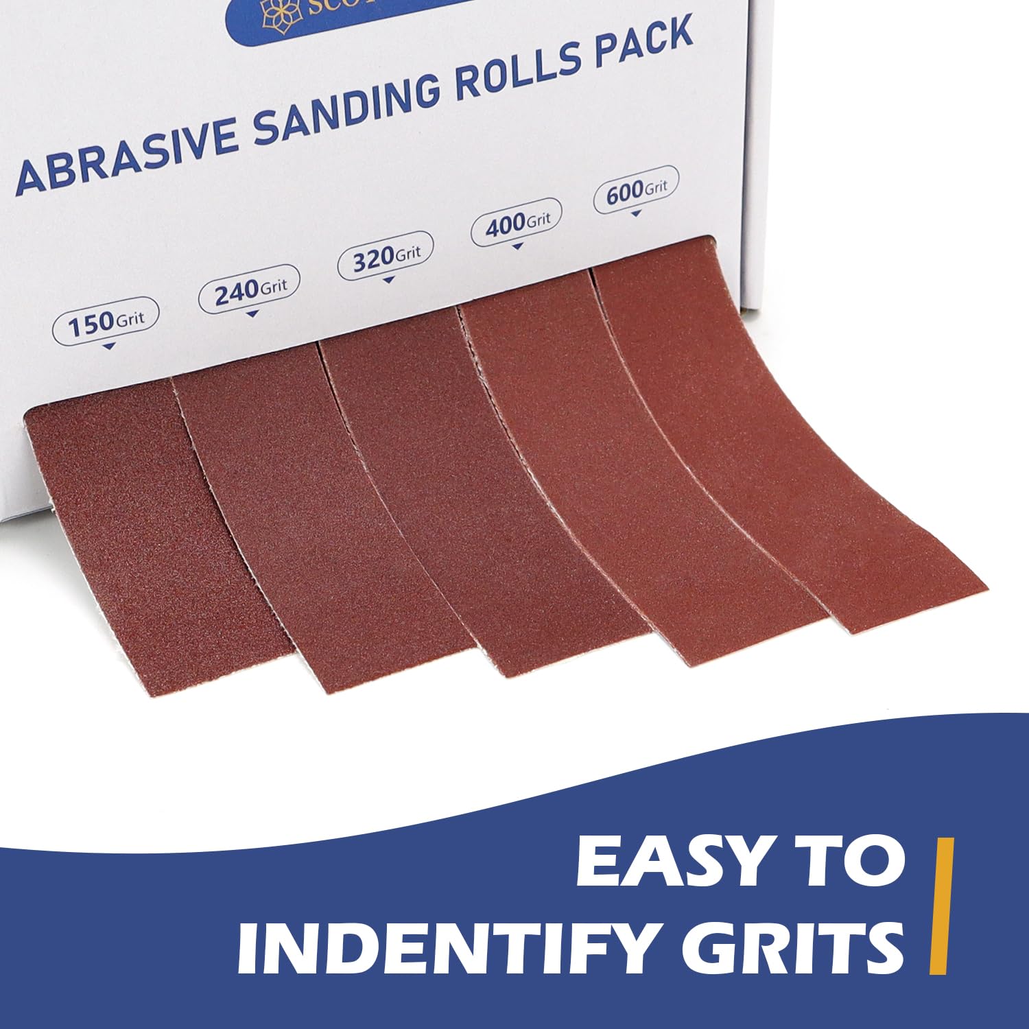 SCOTTCHEN Abrasive Sanding Rolls 1" x 20Ft x 5 Grits Emery Cloth Roll with Dispenser for Finishing and Sanding, Abrasive Paper Variety Pack Sanding Rolls Grits 150, 240, 320, 400, 600