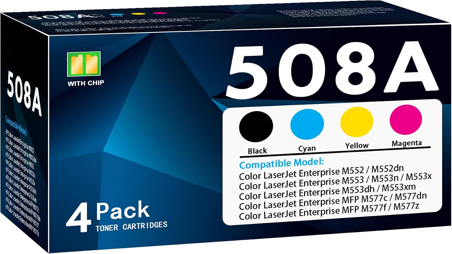 508A Toner Cartridges 4 Pack with Chip, Replacement for HP 508A M553 Toner Cartridge with Color Laser Jet Enterprise M552 M552dn M553 M553n M553x M553dh M553xm MFP M577c M577dn M577f M577z Printer