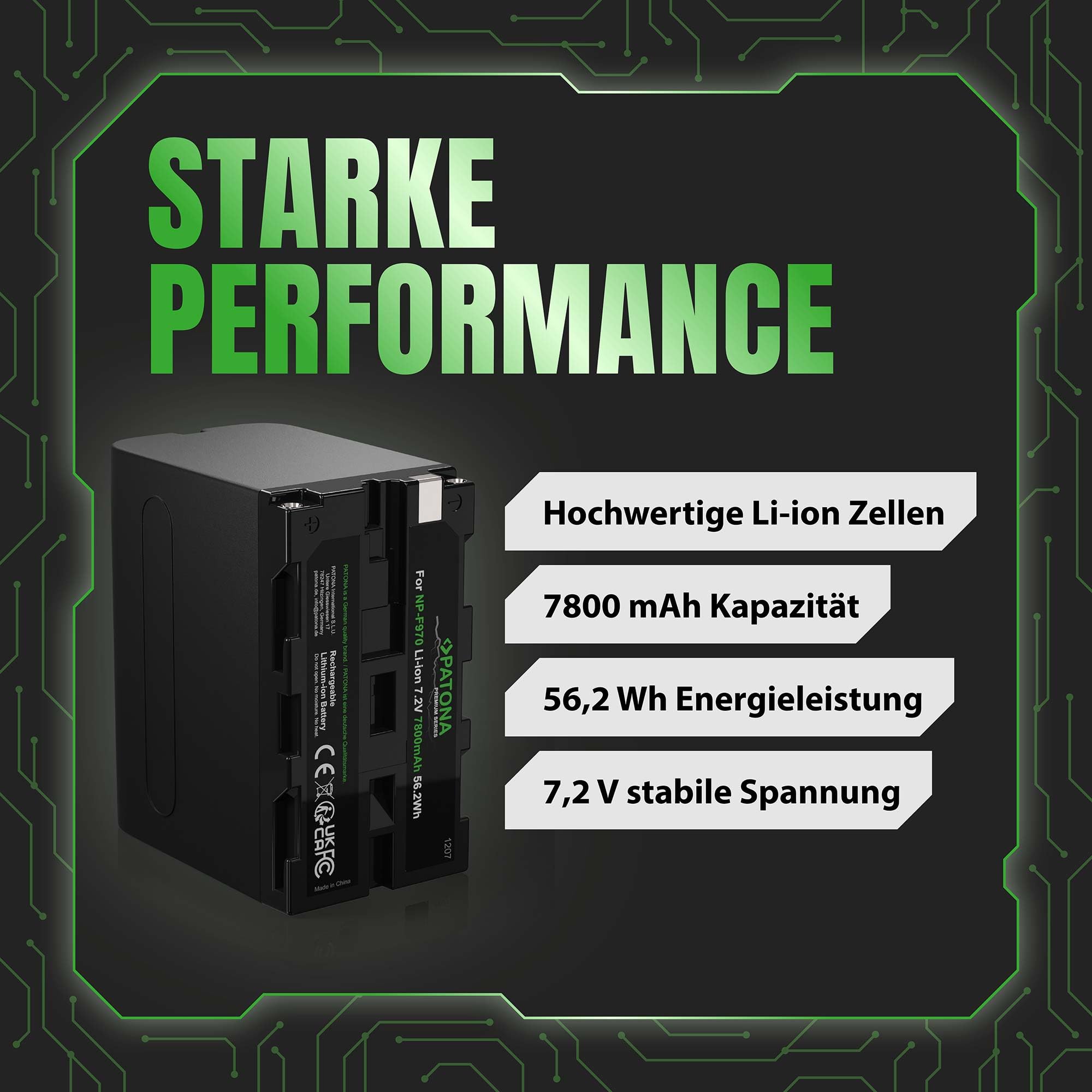 PATONA 2X NP-F970 Akku 7800mAh – Ersatz für Sony NP-F970 / NP-F950 / NP-F550 – für Camcorder, LED-Videoleuchten und Field-Monitore – doppelte Reserve