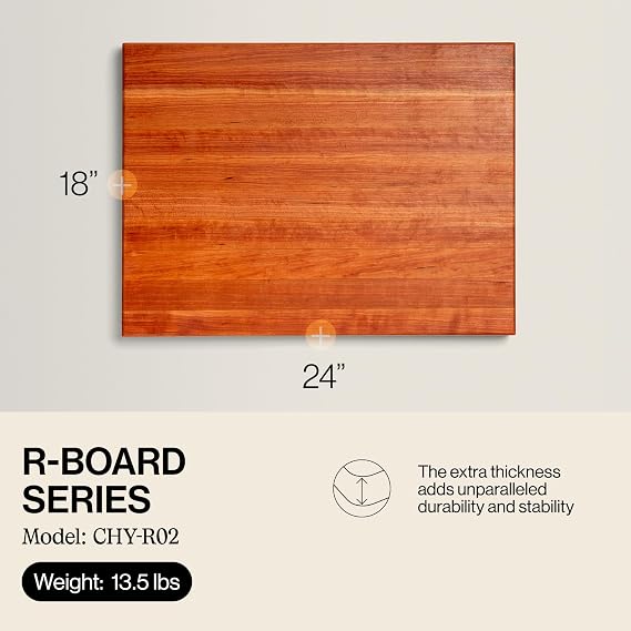 John Boos R-Board Series Rectangular Wooden Cherry Cutting Board 24x18 1.5 Thick, 13.5-lb Reversible Butcher Block with Edge-Grain & Finger Grips Made in the USA