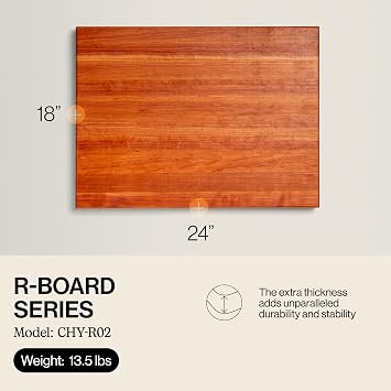 John Boos R-Board Series Rectangular Wooden Cherry Cutting Board 24x18 1.5 Thick, 13.5-lb Reversible Butcher Block with Edge-Grain & Finger Grips Made in the USA