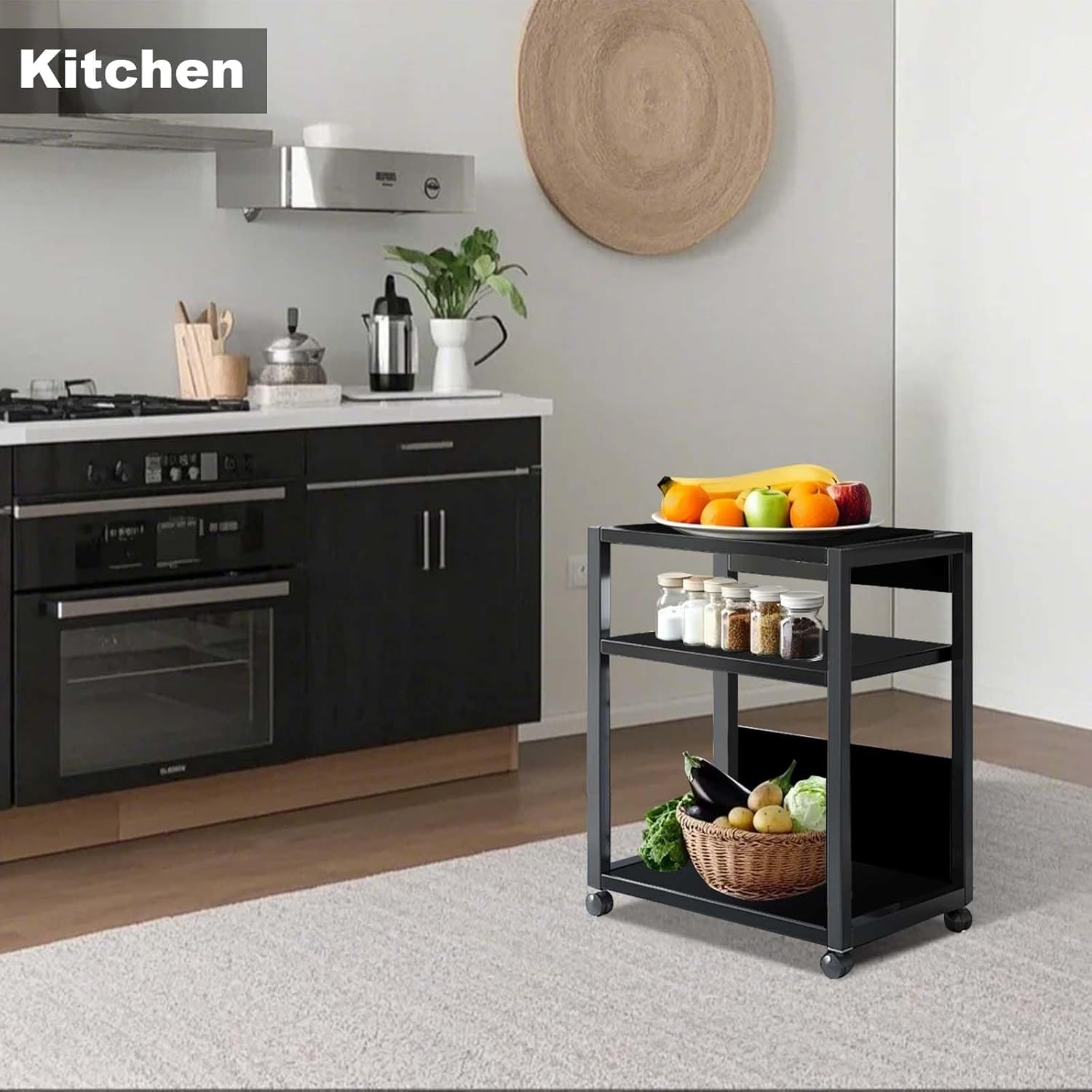 PC Stand Computer Tower Stand, 3 Tier Mobile Printer Holder On Wheels Under Desk with Storage, Height Adjustable, Metal CPU Holder Cart for Most PC