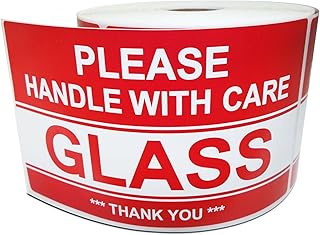 3" X 5" Glass - Please Handle with Care - Thank You, Warning Shipping Labels (1 Roll, 500 Stickers/Roll)