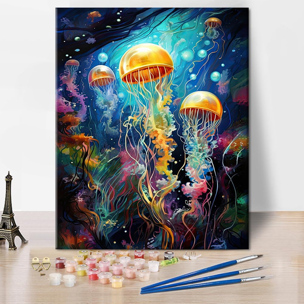 TUMOVO Paint by Numbers for Adults Beginner Jellyfish Paint by Numbers Tropical