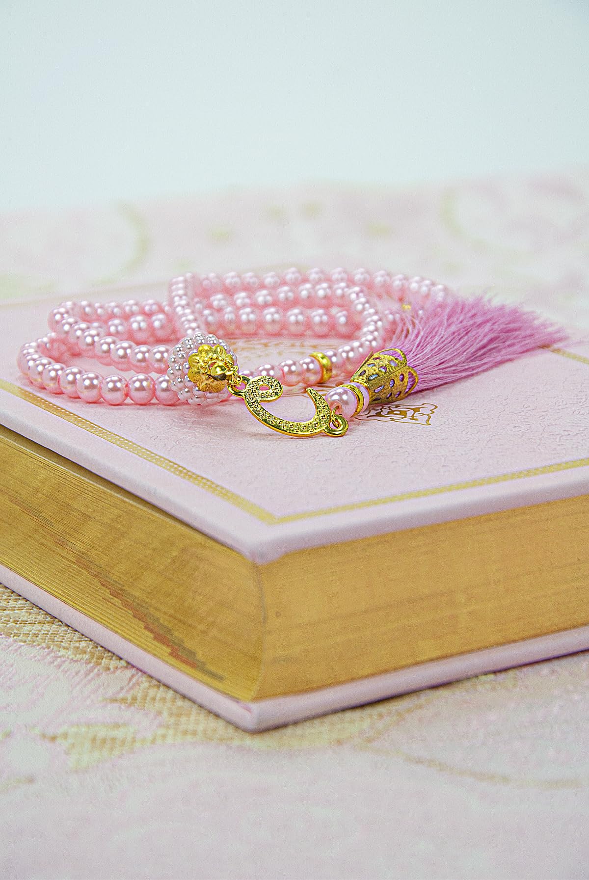ihvan online Set regalo di preghiera per uomini e donne, tappeto da preghiera musulmana, tappetino Salah, perline Taasbih, arabo, Santo Corano, set regalo islamico per Ramadan ed Eid, rosa