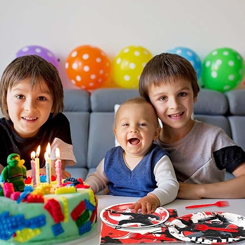 Miniatura 5 de 96 piezas de suministros de fiesta ninja platos ninja, servilletas, tenedores, juego de vajilla, decoraciones de fiesta de cumpleaños ninja para