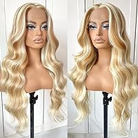 Vista 10 de #27 Peluca de encaje frontal rubia miel sin pegamento, onda corporal, pelucas de encaje frontal sintéticas prediseñadas, con línea de cabello