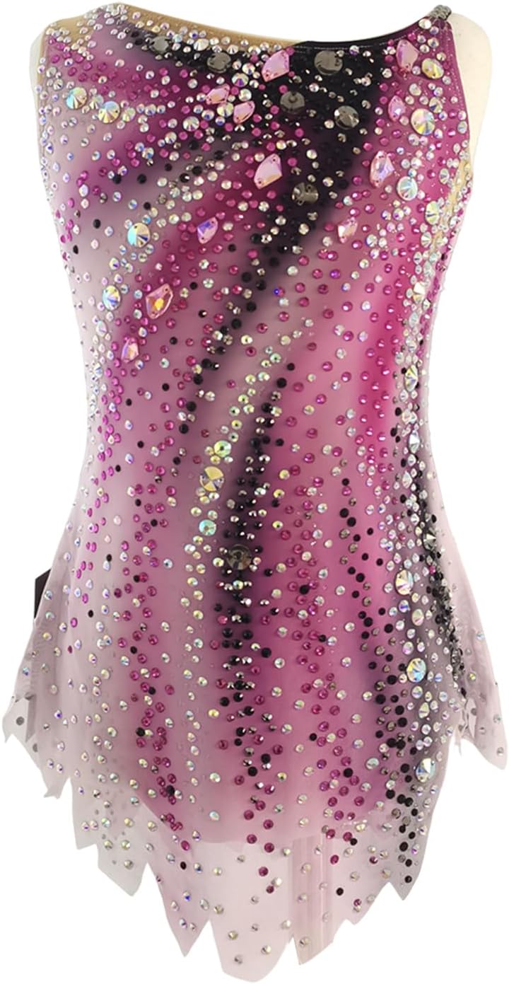 LIUHUO Gymnastics Costumes Women Girls Pink Spandex Figure Competition Sleeveless Rhythmic Gymnastics leotard