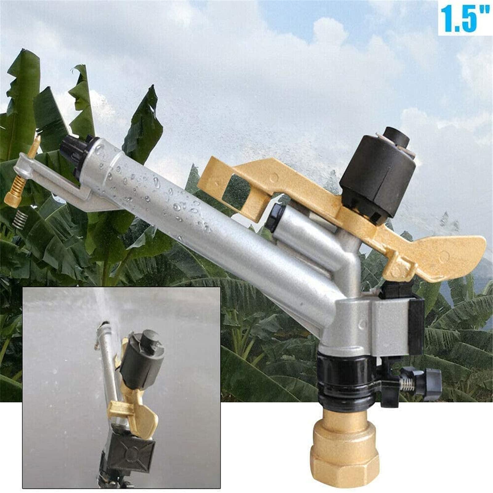 Irrigatore da Giardino Irrigatore a Impatto in Ottone Resistente Sprinkler a Lunga Distanza con Filettatura Femmina da 1,5 Pollici,