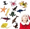 Sea Figures Bath Toys, Animal Toys Set | Sea Creatures Figure Toys 12 Pieces Realistic Animal Toys, Marine Bus Toy Assortment, Exploration Underwater Learning Toys for Cupcake Top